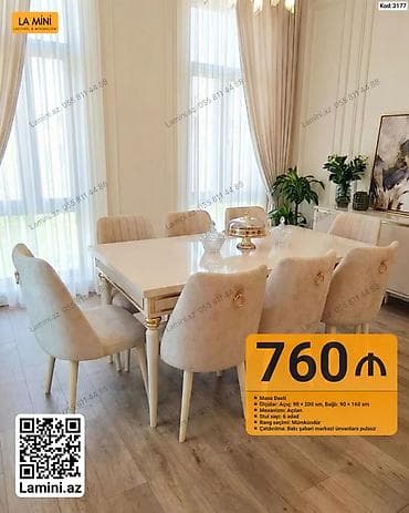 Masa dəsti – kod: 3177 - Dəst tərkibi: açılan yemək masası + 6 ədəd at lalafo.az Masa dəsti – kod: 3177 - Dəst tərkibi: açılan yemək masası + 6 ədəd