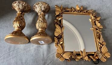 ev ucun guzgu: Qızılı dekor dəsti - 2 ədəd klassik üslubda şamdan: Barokko motivli — 1