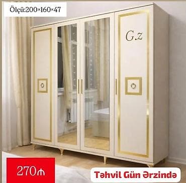 4 qapılı, Güzgülü, Ağ, Açılan, Düz dolab
