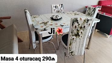 Mətbəx üçün, Açılmayan, Dördbucaq masa, 4 stul