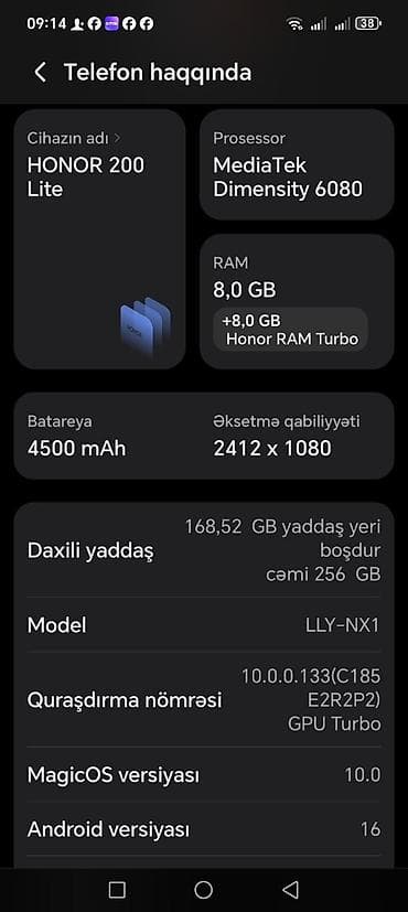 Honor 200 Lite, 256 GB, rəng - Qara