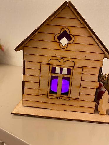 dekor kamin: Dekorativ işıqlı taxta ev. 🏠✨ — 3