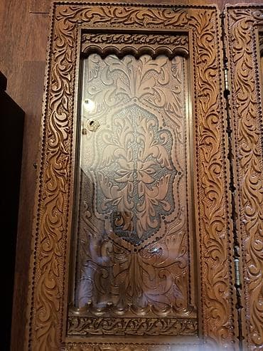 Taxta nərd dəsti – əl oyma naxışlı - Material: Qoz ağacı,iç hissəsi — 4
