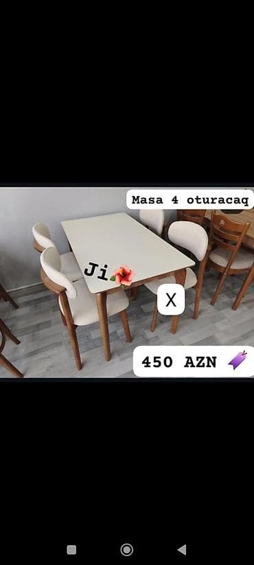 stol ustul: Masa və 4 ədəd oturacaq dəsti. - Üslub: müasir skandi dizayn - Rəng — 1