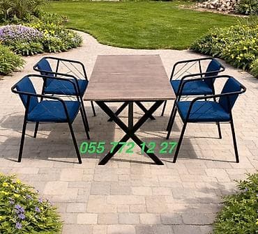 Dördbucaq masa, 4 stul, Açılmayan, Stullar ilə, Metal