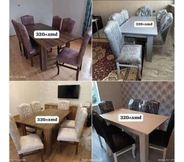 mətbəxt stol stulları: Qonaq otağı üçün, Yeni, Açılmayan, Dördbucaq masa, 6 stul — 1