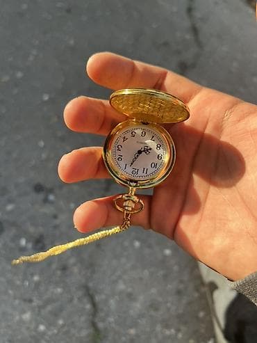 saat alisi satisi: Qızılı qapaqlı cib saatı – klassik dizayn, zəncirli - Korpus: parlaq — 2