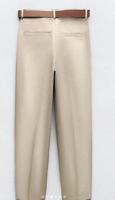 bts əşyalari: Bej rəngli klassik şalvar – kəmər ilə - Model: yüksək belli, ön — 2