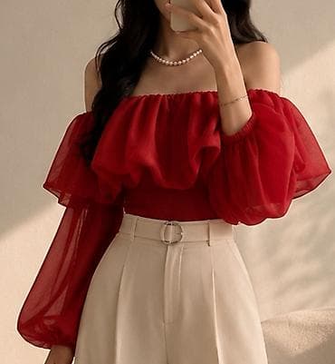 bil: Təzədir geyinilməyib Qadınlar üçün off-shoulder bluz - Rəng: tünd — 2