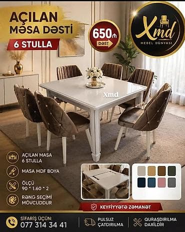 mdf material: Açılan masa dəsti – 6 stulla - Dəst: açılan (genişlənən) masa + 6 — 1