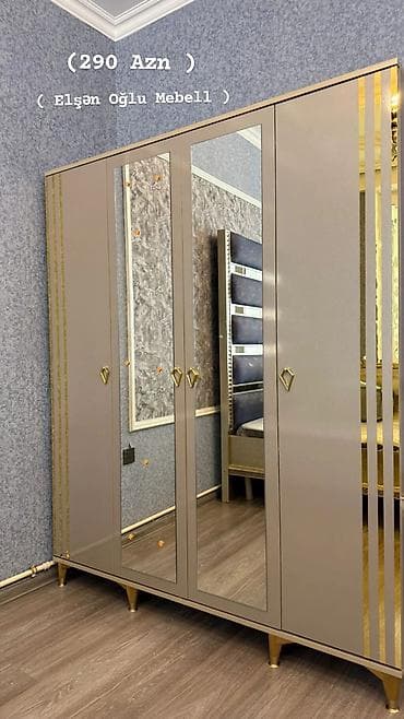 Yeni, 4 qapılı, Güzgülü, Boz, Digər material, Açılan, Düz dolab — 3