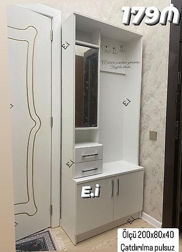 koridor mebeli: 2 qapılı, Güzgülü, Ağ, Digər material, Açılan, Düz dolab — 1