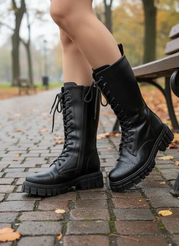 panda sekilleri: Qara dəri uzun şnürlü çəkmələr brend T-Tccardi .33 ölçüsü - Material — 1