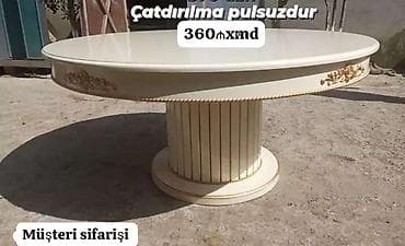Göy rəngdə klassik üslublu yuvarlaq yemək masası - Dizayn: Zərif