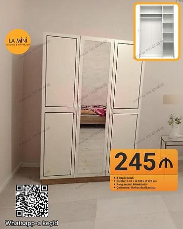 kalidor ucun skaf: 3 qapılı paltar dolabı - Ölçülər: Dərinlik 47 sm x Hündürlük 200 sm x — 1