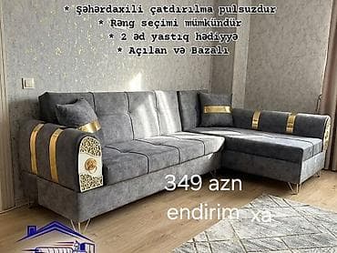 yatag mebeli: Künc divan – açılan və bazalı model - Müasir dizayn: boz rəngli (rəng — 1