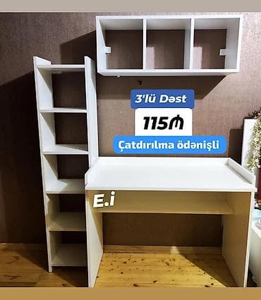 3-lü iş masası dəsti Tərkib: - Geniş iş masası: üst hissədə qoruyucu