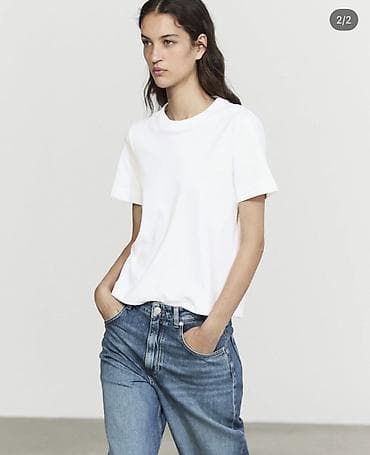 qar geyimi: Massimo Dutti ağ basic t‑şört - Klassik dairəvi yaxalı, qısa qollu — 1