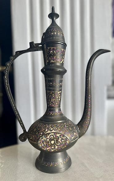 cay: Şərq üslublu dekorativ mis/metal “ibrik” (qab) - Material: qara tonlu — 2