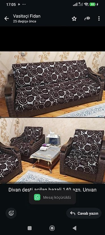 2 nəfərlik: Divan desti acilan bazali 140 azn. Unvan 8ci mkr &fidan — 1
