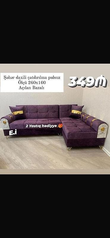 Künc divan – açılan bazalı - Ölçü: 260x160 sm - Şəhər daxili