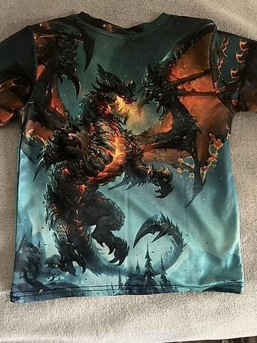 dragon şortik: Uşaq köynəyi – tam print “alovlu əjdaha” dizaynı - Ölçü: 120 — 1