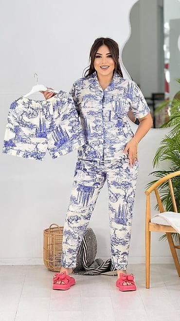 ana bala geyim: Qadın pijama dəsti – köynək + uzun şalvar + əlavə şort - Model — 5