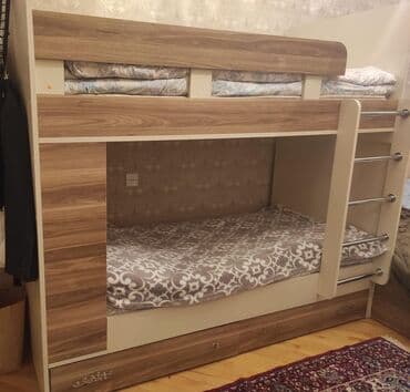 двуспальная кровать с подъемным механизмом: Для девочки и мальчика, Кровать, Без матраса, С выдвижными ящиками, Ламинат — 1