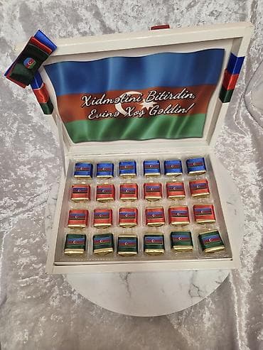 Vətənpərvər dizaynlı şokolad dəsti - Ağ rəngli bərk qutuda təqdim