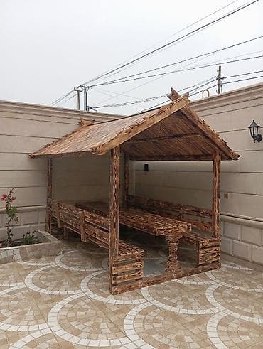 Taxta bağ çardağı – oturacaq və masa dəsti ilə - Material: Tamamilə lalafo.az -da Taxta bağ çardağı – oturacaq və masa dəsti ilə - Material: Tamamilə