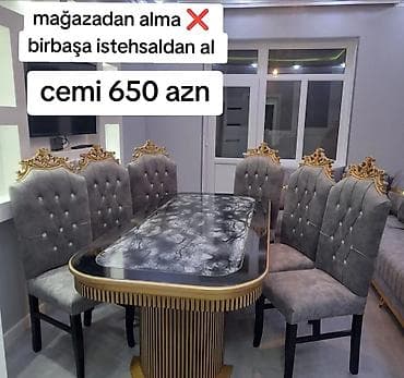 Qonaq otağı üçün, Yeni, Açılmayan, Dördbucaq masa, 8 stul
