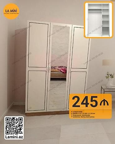 retro mebel: 3 двери, С зеркалом, Белый, Распашной, Прямой шкаф — 1