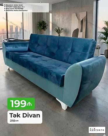 krep parca: Tək Divan – 210 sm - Mexanizm: açılan, bazalı (yataq funksiyalı və — 1