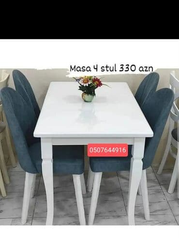 Fizika: Mətbəx üçün, Yeni, Açılan, Dördbucaq masa, 4 stul — 4