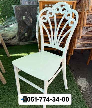 karkaz: Ağ rəngli, zərif dizaynlı banket/ziyafət stulları. Xüsusiyyətlər: - — 1