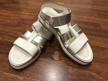 cantalar: Qadın sandal modeli - Rəng: ağ və metalik gümüş kombinasiyası - Üst — 4