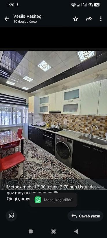 Metbex mebeli 3.30 uzunu 2.70 hun.Ustunde qaz moyka aspirator verilir — 1