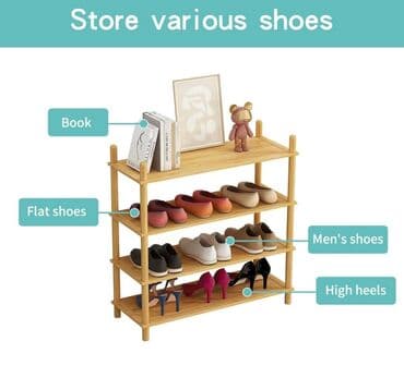 вешалка для одежды баку: Ayaqqabi rəf Bambuk matrial 4 mərtəbə Hündürlük:67 sm Uzunluk: 63 sm — 5