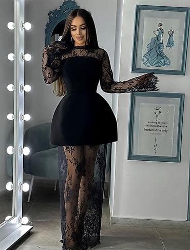 ziyafət geyim: Məhsul: Qadın axşam geyimi – krujeva detallı uzun ziyafət donu - — 2