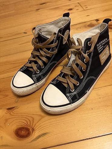 Unisex kanvas krossovkalar – hi-top model - Rəng: qara (ağ burun və