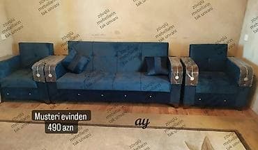 Yeni, Künc divan, 2 kreslo, Bazalı, Açılan