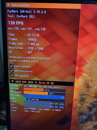 Планшеты: Asus Rog RTX 3060Tİ Çox sərin işləyir. FurMark testində 20 dəqiqə — 3