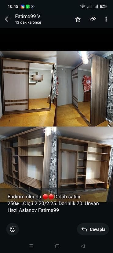 Endirim olundu 🛑🛑Dolab satılır 250₼. Ölçü 2.20/2.25. Dərinlik