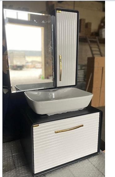 sade guzgu: Hamam mebeli dəsti – güzgülü dolab + çanaq + alt tumbə - Dizayn: Qara — 1