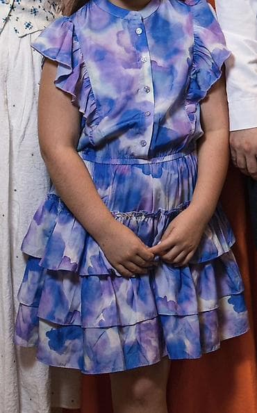 Uşaq paltarı – bənövşəyi-mavi akvarel naxışlı - Model: qolsuz — 2