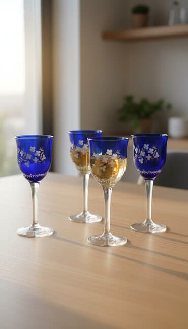 tulçinka yağı tərkibi: Qədəhlər, rəng - Göy, Şüşə, Çexiya — 1