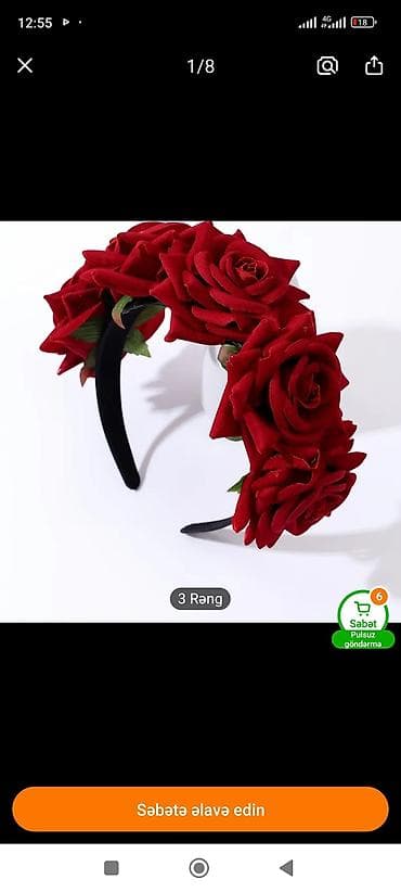 Qırmızı güllərlə bəzədilmiş saç lenti (taç) - Model: qalın taç