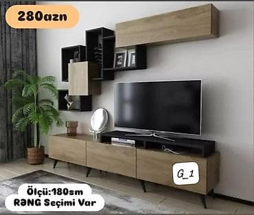 tv 75: TV stendi və divar rəfləri dəsti - Ümumi ölçü: 180 sm - Rəng seçimi — 1