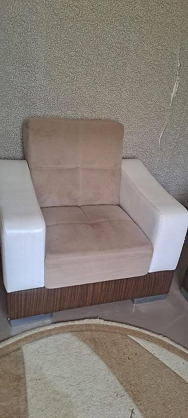 matras taxt ucun: Salon dəsti – divan və 2 ədəd kreslo - Dizayn: bej rəngli oturacaq və — 5