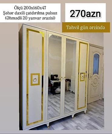 4Qapili dolab Sifarişlə hazırlanır Rəng seçimi var Ölçü 160/200/47sm